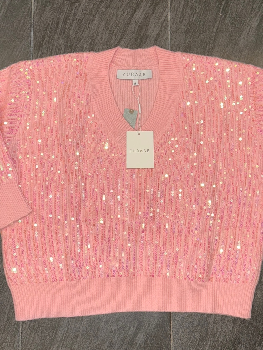 Anthropologie Curaae Cersei Pink Sequin V-Neck Sweater